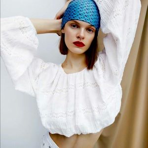 NWT Zara White Combination Voluminous Blouse - Size L